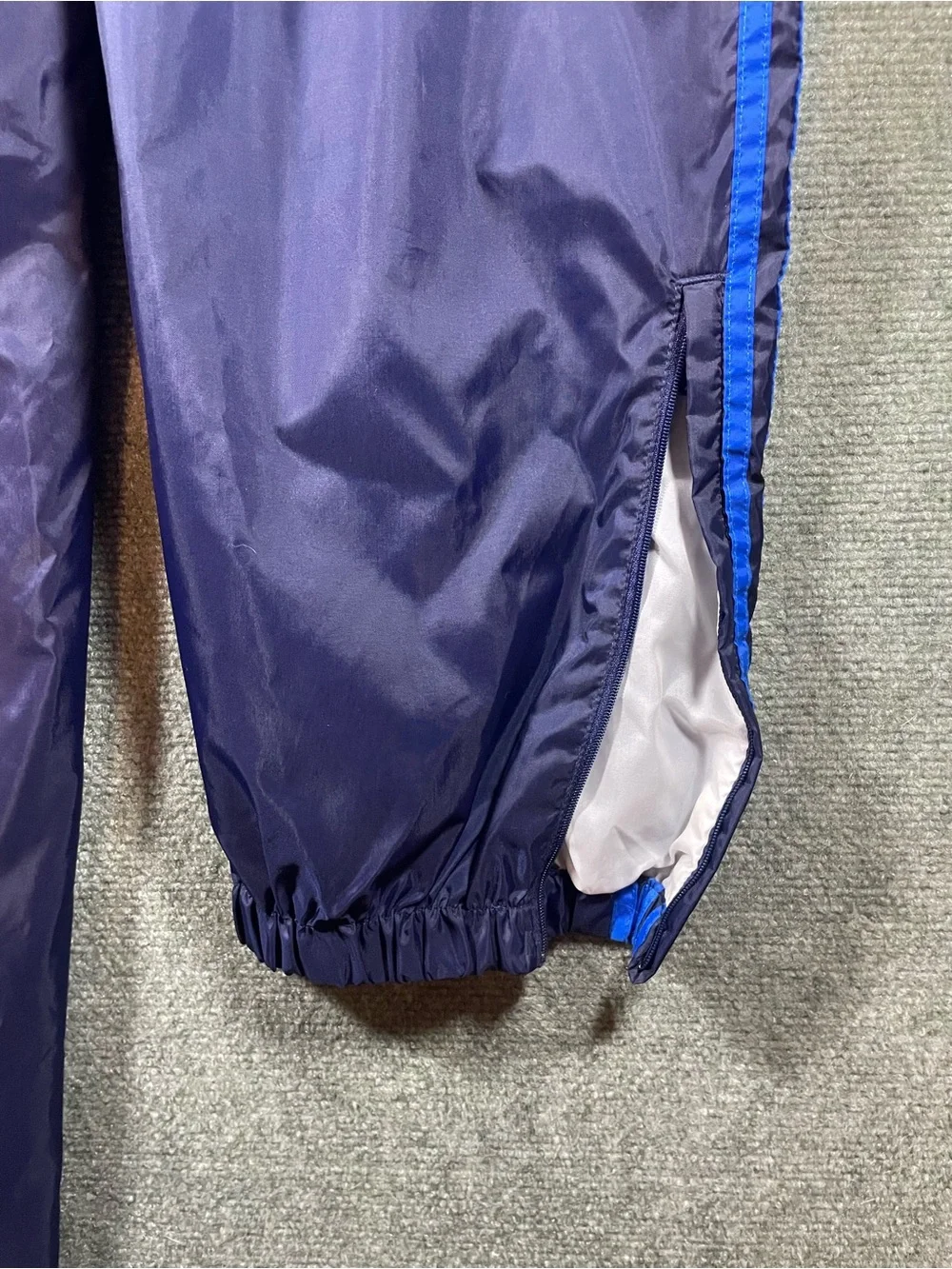 Vintage Men's adidas Y2K Navy Track Pants with Royal Blue Side Stripes